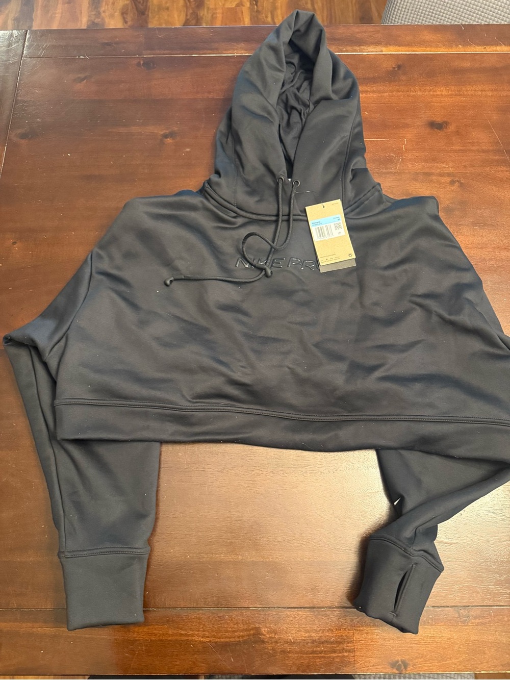 Nike Pro Black Cropped Hoodie Sweatshirt